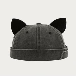Gorra de béisbol vintage con orejas de zorro para mujer, estilo hip-hop, de tela lavada con costuras, gorro docker lindo - Product Image 4