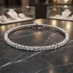 Bracelet à maillons brillants et serti de diamants en or blanc 14 carats (bijoux fins classiques de luxe pour mariages et cérémonies) - Product Image 2