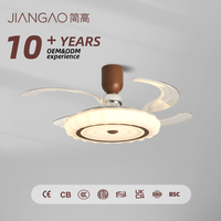 Ventilateur de plafond réglable en noyer avec abat-jour nuage concave-convexe, double fixation, pales rétractables, lampe d'ambiance multi-scènes