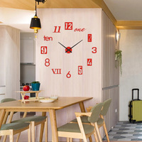 Jam Dinding Digital 3D Kayu Besar Gaya Art Deco Satu Sisi 40cm Tanpa Bingkai Senyap Bertenaga Baterai untuk Pernikahan Rumah Kantor Ruang Tamu