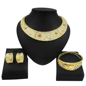 玉来珠宝制造商2021魅力手链项链套装巴西镀金珠宝女性时尚派对礼品套装