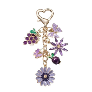 Nuovo Arrivo All'ingrosso Portachiavi <span class=keywords><strong>Tsubasa</strong></span> in Lega di Zinco con Motivi Uva Viola, Fiore, Melograno e Farfalla, Stile Dolce e Delicato, Ciondolo per Borsa - Product Image 4