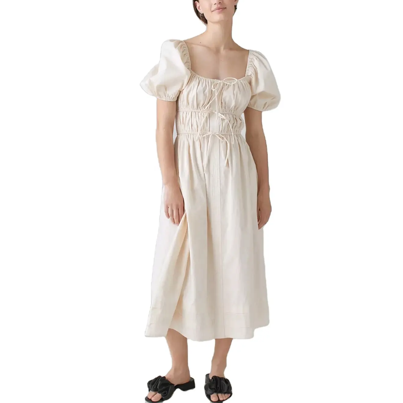 Wholesale factory women elastic shoulder cotton breathable summer casual dress
