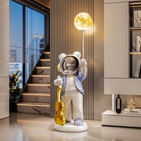 Sculpture d'astronaute ludique avec violon, haut-parleur intégré et lumière lunaire pour salon, chambre à coucher, décoration intérieure, artisanat en résine