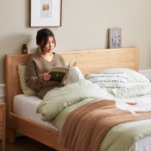 Cadre de lit en bois massif de chêne minimaliste K7011 <span class=keywords><strong>Gorange</strong></span>, meubles de chambre à coucher, couleur noyer naturel et noir, King & Queen - Product Image 3