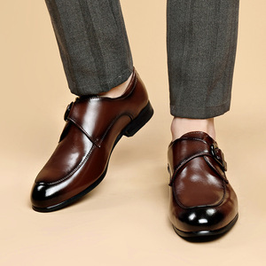 Chaussures habillées en cuir pour hommes à boucle monacale, bout pointu, pour mariage, affaires, formelles, toutes saisons - Product Image 3