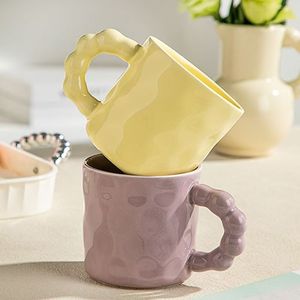 High Quality Hot Solid Color Porcelain Tea Mug Unique Beaded Handle <b>Reusable</b> Food Safe Dishwasher Microwave Safe Customizable - Product Image 5
