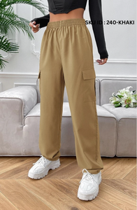 Pantalon cargo élégant pour femme, taille mi-haute, été, infroissable, avec poches à rabat et 4 poches, idéal pour le bureau et les soirées - Product Image 3