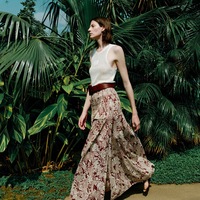 Jupe longue fendue vintage à imprimé floral taille naturelle pour femme, idéale pour les vacances décontractées, supporte la personnalisation OEM/ODM du motif