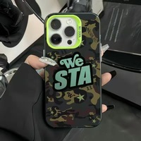 Coque de téléphone camouflage vert armée tendance avec lettres pour iPhone 17 16 15 13 12 11 Pro Max XR XS Mini Plus – Étui de protection personnalisé