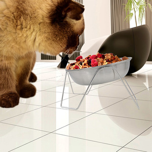 Elevated 304 Stainless Steel Cat Bowl Silver Rounded Food Feeder For Pets - Product Image 1