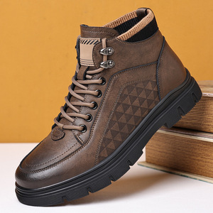 Bottes de randonnée en cuir pour hommes, bout rond, semelle extérieure en caoutchouc antidérapante, chaussures de marche d'automne pour l'extérieur - Product Image 2