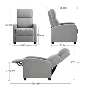 Canapé inclinable manuel simple <span class=keywords><strong>SONGMICS</strong></span>, fauteuil d'appoint moderne, fauteuil inclinable à dossier rabattable - Product Image 6