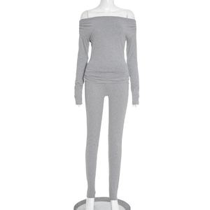 Viviblook J25ST264 Women's Casual Sports Yoga Fitness Set <b>off</b> <b>Shoulder</b> <b>Long</b> <b>Sleeved</b> High Waisted Tight Pants Two-piece Set - Product Image 6