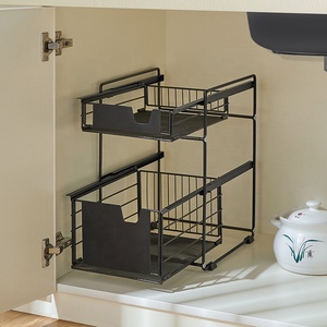 Soporte de almacenamiento para cocina y baño, estante de metal, cesta de cebolla, <span class=keywords><strong>2</strong></span> niveles, deslizante debajo del fregadero, organizador, cajón extraíble, armario de especias - Product Image 6