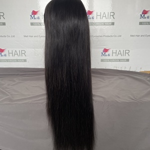 Perruque en cheveux humains naturels lisses, faite à la main, avec frange, pour femme noire, dentelle frontale transparente, 100% cheveux humains - Product Image 4