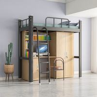 Lit superposé métallique moderne avec cadre réglable, poste de sommeil surélevé, bureau, rangement et armoire pour dortoir scolaire et appartement