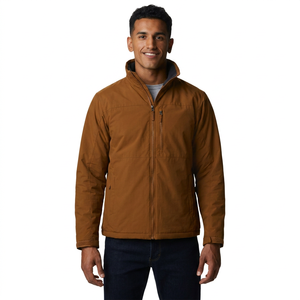 Veste à capuche isolante en toile marron cuivré pour homme, fermeture éclair, coupe-vent léger, imperméable, pour la randonnée, les voyages, l'automne et l'hiver - Product Image 1
