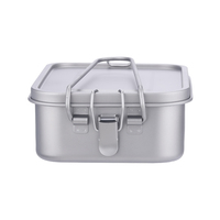 Produits chinois, boîte à lunch de camping en titane de 1200 ml avec couvercle hermétique, poignée pliable pour le chauffage au feu de camping