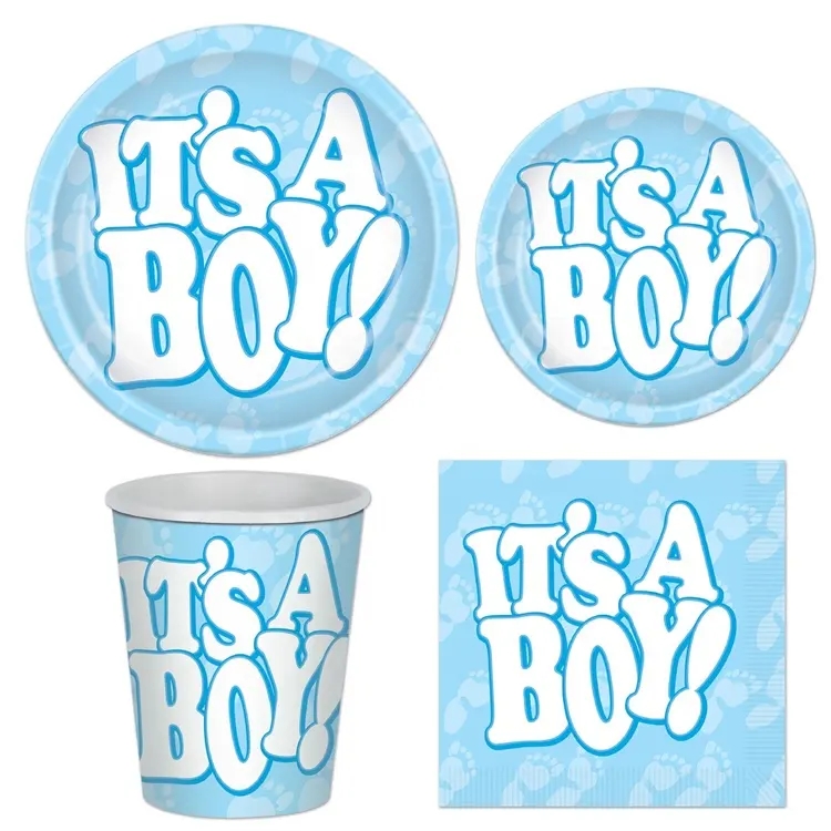 Si tratta di un ragazzo usa e getta stoviglie Baby Shower decorazione personalizzata piatto tazza di tovagliolo per le forniture per feste di genere