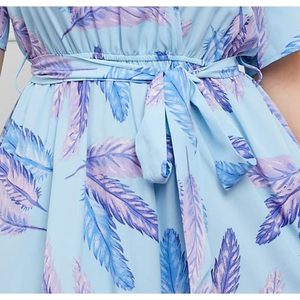 Robe de plage bohème à manches longues à imprimé floral pour femmes, col en V, coupe évasée, en mousseline de soie, robe de loisirs fluide - Product Image 4