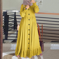 Nouveau printemps et automne nouveau coton musulman et chanvre Art rétro décontracté taille ample col rond robe à volants