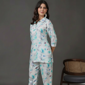 ชุดเดรสทรงเอสำหรับผู้หญิงชุดกระโปรงพิมพ์ลายพร้อมกางเกงแฟชั่นทำมือ - Product Image 1