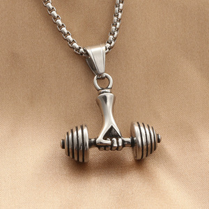 <b>Titanium</b> Steel Dumbbell Pendant Men's Retro Themed Charm Fitness Jewelry Everyday Wear - Product Image 1