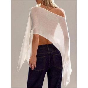 Women's Sheer <b>Poncho</b> <b>Top</b> Off Shoulder Knitted Hollow Out Asymmetrical Cover Up Beachwear - Product Image 2