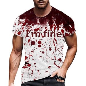 T-shirt a maniche corte in maglia stampata con motivo I'M FINE da uomo, con grafica sanguinaria in stile festival di Halloween, 100% poliestere - Product Image 4