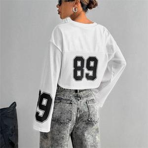T-shirt en jersey à <span class=keywords><strong>manches</strong></span> longues et à motif graphique de style gothique Y2K pour femmes, haut en maille à col en V avec motif à carreaux respirant - Product Image 2