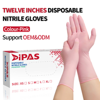 Gants en nitrile roses durables de 12 pouces avec texture grainée sur les doigts, sans poudre, pour usage industriel