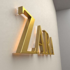 Enseigne à <span class=keywords><strong>LED</strong></span> personnalisée rétroéclairée en métal doré avec logo pour bureau, enseignes à <span class=keywords><strong>LED</strong></span> pour intérieur et extérieur, enseignes à <span class=keywords><strong>LED</strong></span> 3D pour mur de magasin
