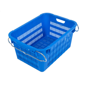 Juntar tote de plástico frutas nesting empilhamento turnover vegetal crato com alça de metal plástico frutas crates vegetais