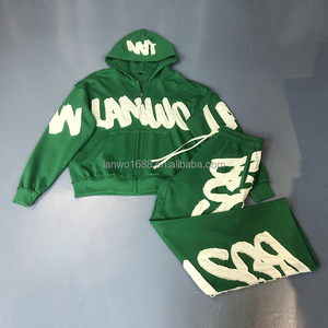 Felpa con cappuccio 100% in cotone con cerniera personalizzata del produttore con cappuccio e cuciture ricamate Set di pantaloni sportivi <span class=keywords><strong>eleganti</strong></span> taglie XS tuta con cappuccio - Product Image 1