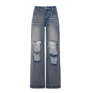 Vaqueros Desgastados Transpirables para Mujer, Corte Regular, Estilo Casual Urbano, Pantalones de Mezclilla Americanos de Verano - Product Image 6