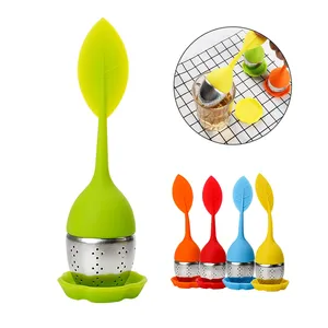 Filtres à thé en silicone en forme de feuille, outils pour thé parfumé, infuseurs à thé en silicone et acier inoxydable résistants aux hautes températures, accessoires de théière - Product Image 4