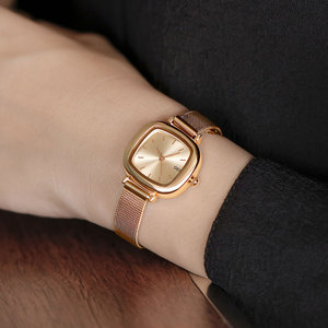 Womens Gold Square <b>Watch</b> <b>Black</b> Mesh Bracelet Sunburst Dial Elegant Quartz Wristwatch - Product Image 4