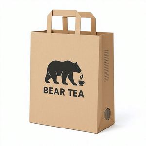 Sacs à emporter en papier kraft avec logo personnalisé, poignées plates, trou de ventilation latéral, emballage pour boissons chaudes, thé, bubble tea, café, fourniture en gros pour les cafés - Product Image 1
