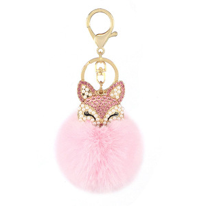 2025 fausse fourrure de lapin Pom Pom porte-clés tête de renard porte-clés avec strass pour sac téléphone portable voiture pendentif - Product Image 4