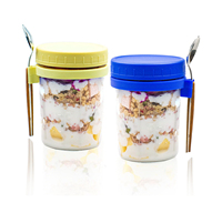Vente en gros 10oz 300ml pots d'avoine de nuit avec couvercle et cuillère récipient d'avoine pots Mason en verre avec couvercle pour le petit déjeuner