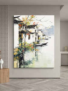 Peinture <span class=keywords><strong>à</strong></span> l'huile de style <span class=keywords><strong>dessin</strong></span> de paysage artistique, peinture murale traditionnelle chinoise peinte <span class=keywords><strong>à</strong></span> la main, peinture de paysage chinois - Product Image 2