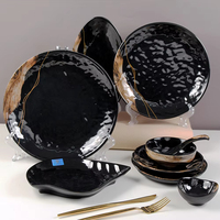 Assiette en mélamine noire conviviale Ensembles de vaisselle au design classique écologique pour les mariages et les repas raffinés