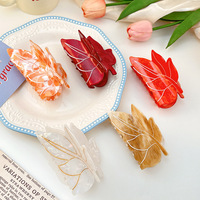 Lot de pinces à cheveux en forme de feuille d'érable de 10 cm, 5 couleurs, marbré, écaille de tortue, orange, bordeaux, nacré, grandes et petites pinces à mâchoires, vente en gros