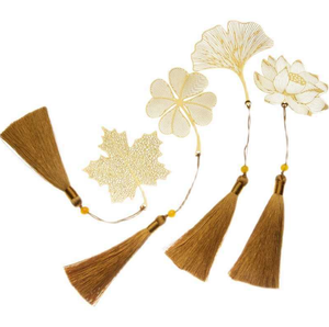 Hot Sale Memory Specimen Series Leaf Metal Bookmark Plant Student Reading Gift Christmas Engraved Golden Tassel Bookmark