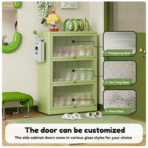 <span class=keywords><strong>Zapatero</strong></span> Metálico Multicapa <span class=keywords><strong>Verde</strong></span> con Esquinas Redondeadas y Puerta, Mueble <span class=keywords><strong>Zapatero</strong></span> de Acero que Ahorra Espacio para Apartamentos - Product Image 3