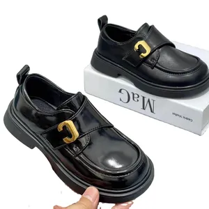 Custom Size Shoes Children's Black Genuine Leather Shoes Kids School Shoe Wholesale