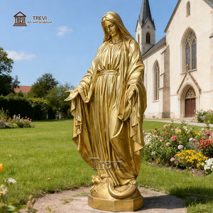 Statue <span class=keywords><strong>de</strong></span> <span class=keywords><strong>la</strong></span> Vierge Marie en bronze doré, sculpture religieuse grandeur nature, en cuivre et en laiton, pour l'extérieur, église européenne, monument commémoratif, mains ouvertes - Product Image 1
