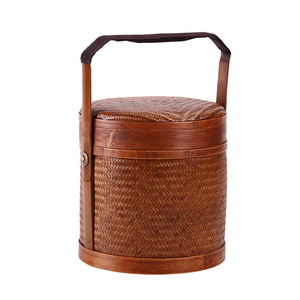 Bamboo Woven Food Container Round Vintage Handmade <b>Storage</b> <b>Basket</b> For Gift Packaging Anji Origin - Product Image 5