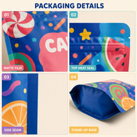 Sachets Mylar personnalisés avec logo imprimé en couleur, en plastique, à fermeture éclair mate, en aluminium, pour aliments, bonbons, snacks, 1g, 2g, 3.5g